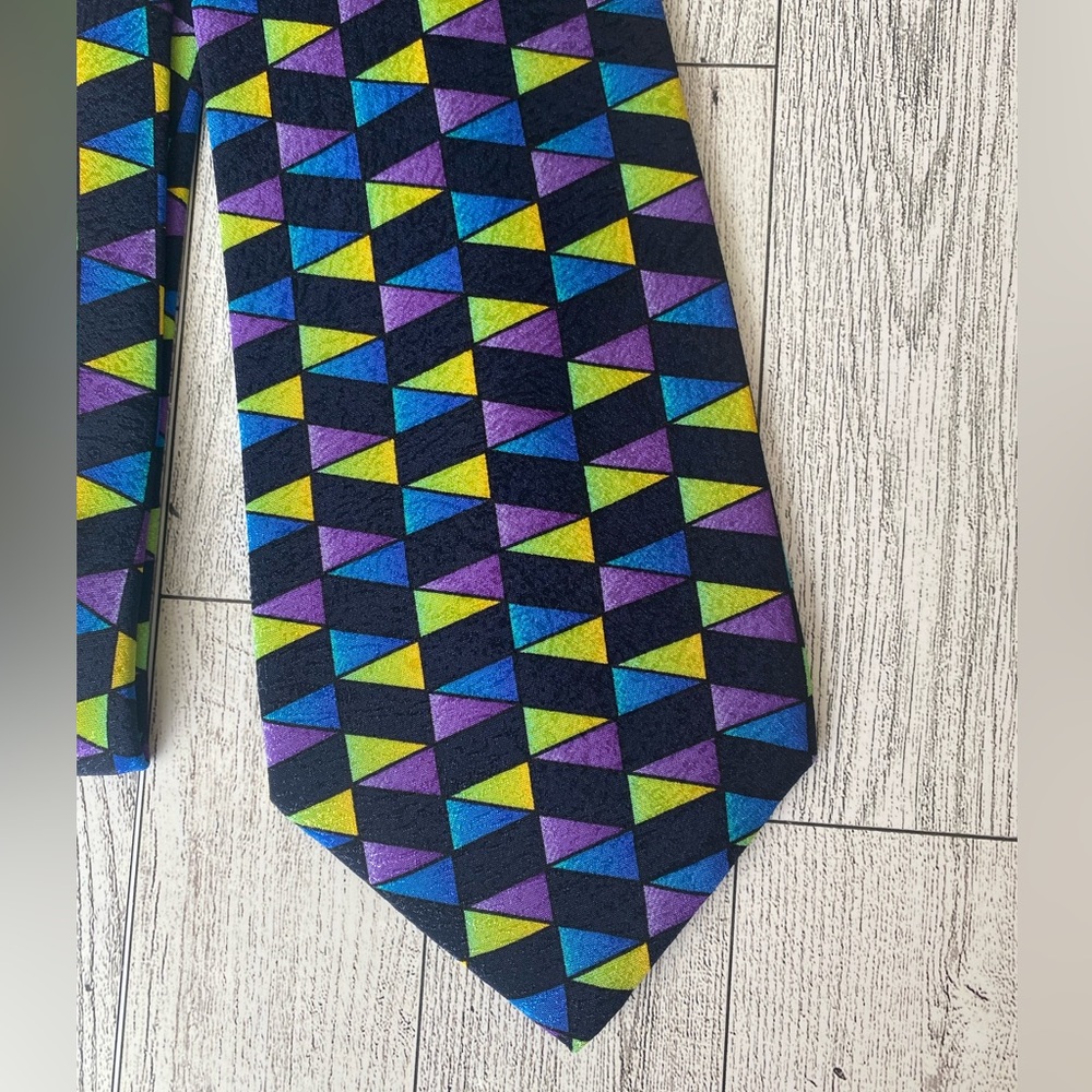 NWT MISSONI 100% Silk Neck Tie Made in Spain‎ Geometric Design Blue Navy Purple - Picture 4 of 4